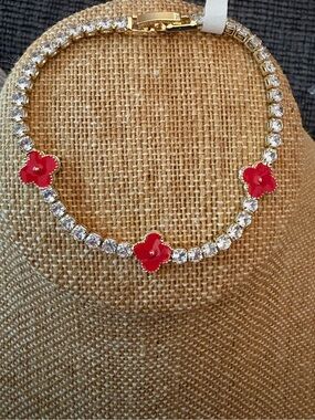 Gold Filled Clover and CZ Tennis Bracelet. 7 Inch